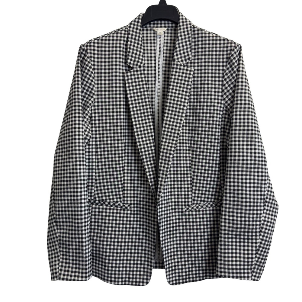 Cato Womens XL Black White Gingham Open Front Blazer Jacket Seersucker
Pockets
